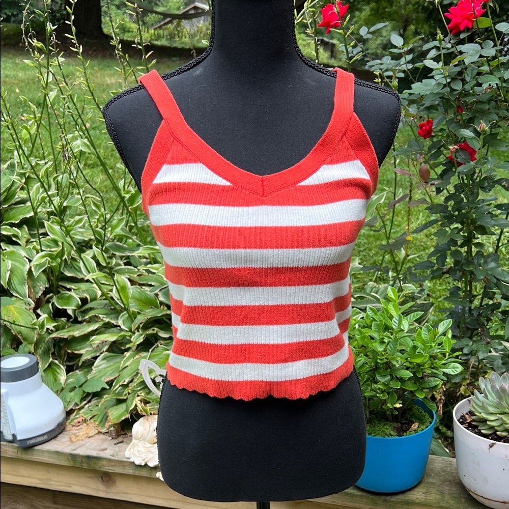Universal Thread Coral and White Striped Tank Top
